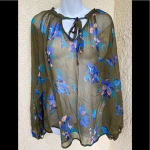 French Connection Sheer Floral Green Chiffon top